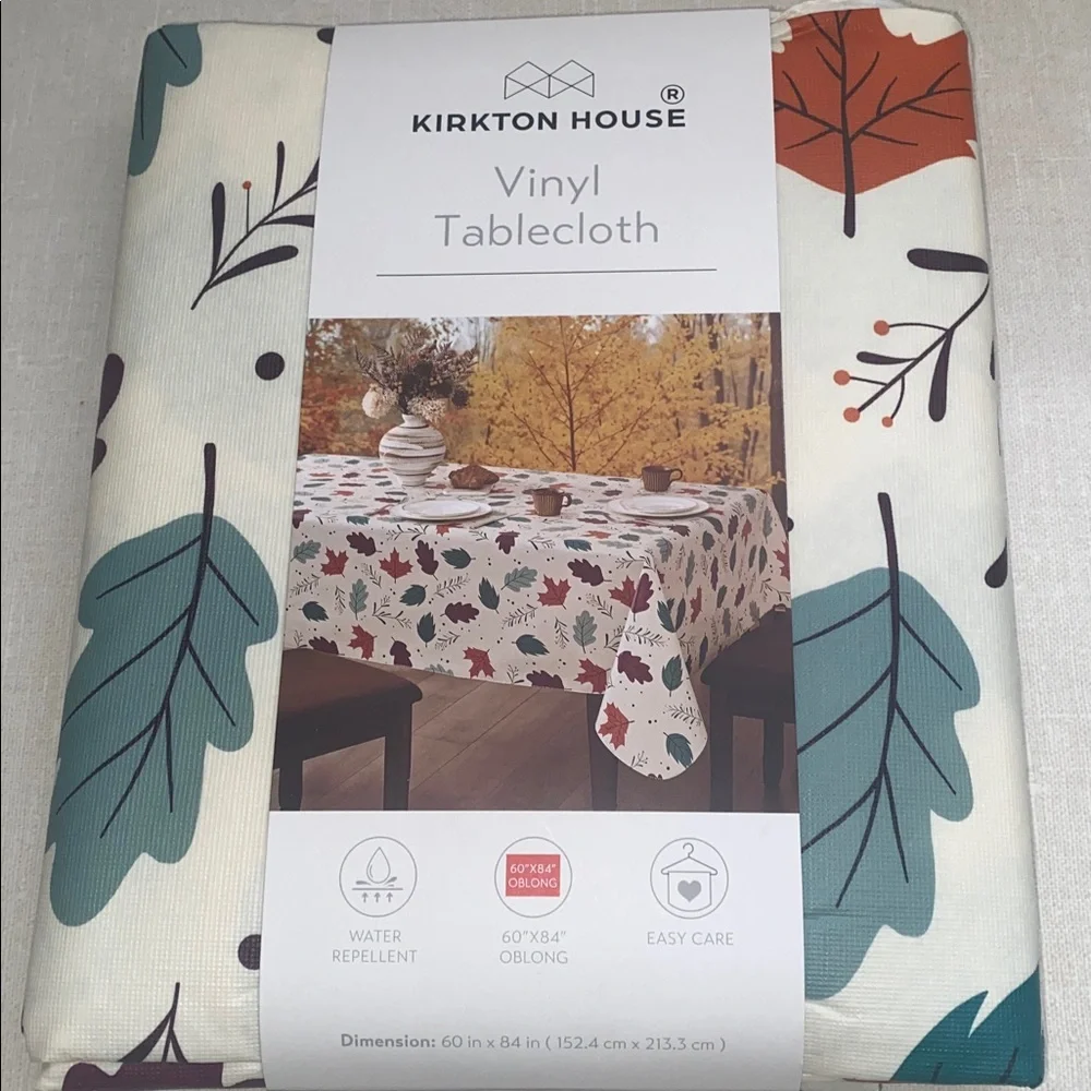 Kirkton House Leaf‎ Print Vinyl Tablecloth oblong 60”x84” New
